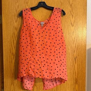 Vanity Coral and Black Polka Dot Tank Top